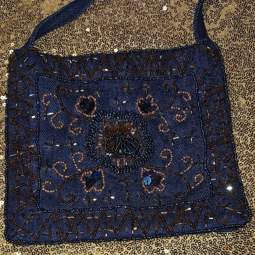Embroidered Blue and Brown Women's Bag